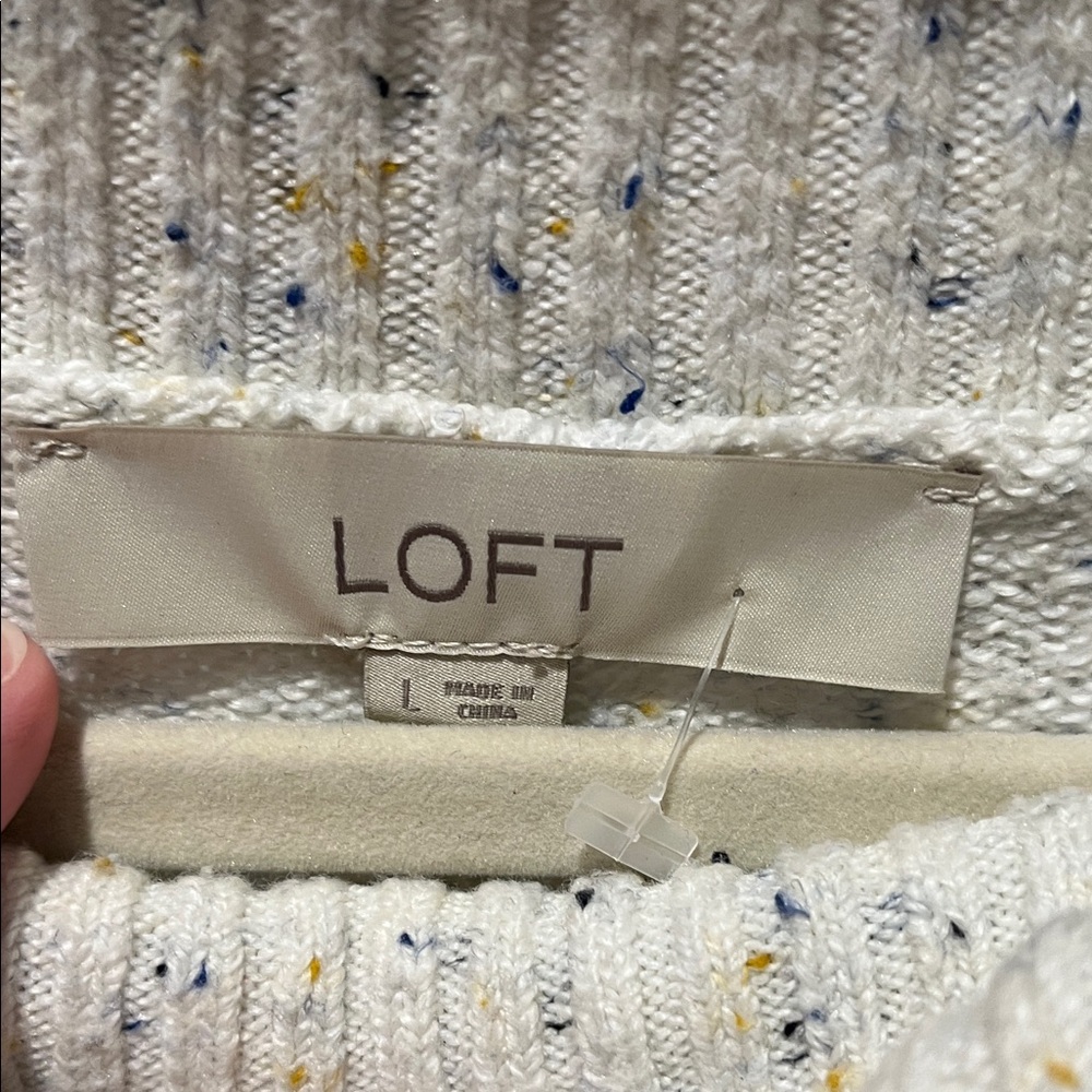 LOFT Cream Speckled Cowl Neck Sweater Tunic with Pockets - Picture 2 of 3
